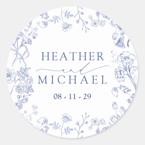 Chinoiserie French Blue Victorian Floral Wedding Classic Round Sticker