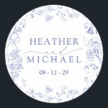 Chinoiserie French Blue Victorian Floral Wedding Classic Round Sticker<br><div class="desc">Add a traditional yet modern touch to your wedding event with our Chinoiserie French Blue Victorian Floral Wedding Classic Round Sticker! This classic hand drawn blue Victorian florals is a timeless design made up of exquisite garden flowers, buzzing bees, and delicate butterflies – perfect for adding a little bit of...</div>