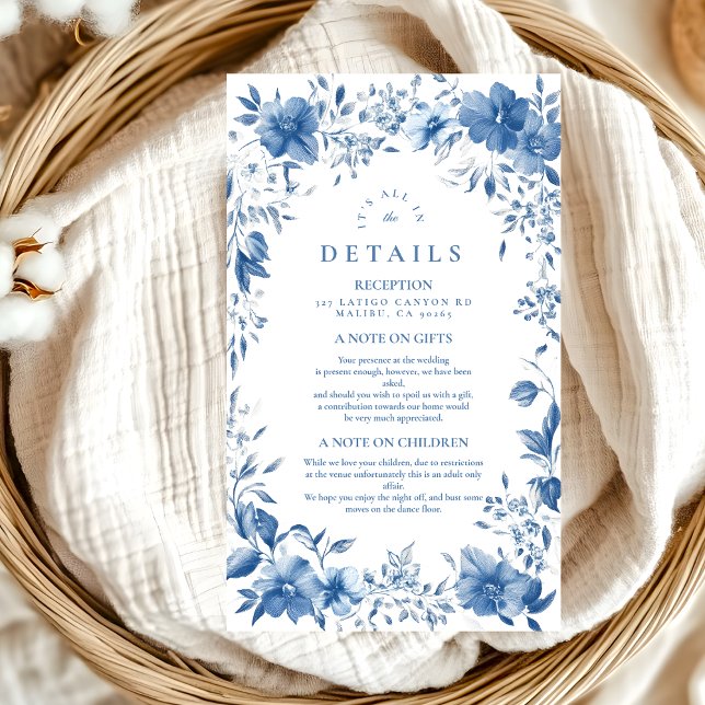 Chinoiserie French Blue Victorian Floral Wedding Enclosure Card (Creator Uploaded)