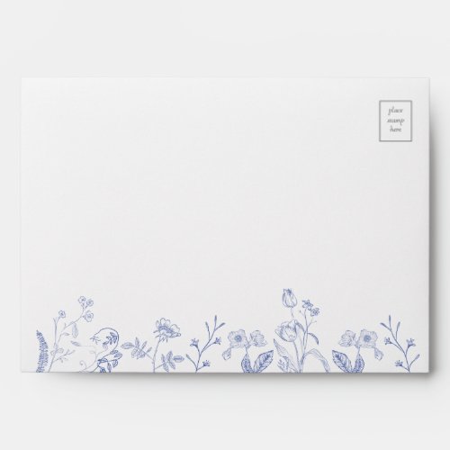 Chinoiserie French Blue Victorian Floral Wedding Envelope