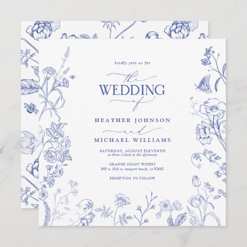 Chinoiserie French Blue Victorian Floral Wedding Invitation