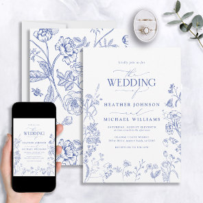 Chinoiserie French Blue Victorian Floral Wedding Invitation