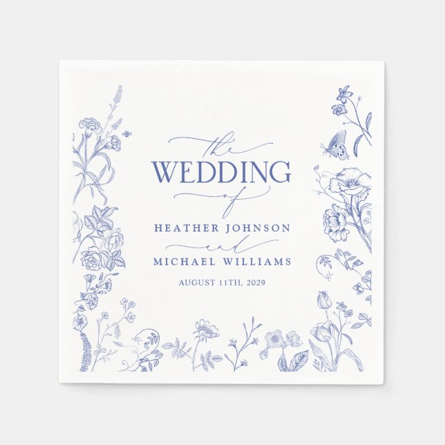 Chinoiserie French Blue Victorian Floral Wedding Napkins (Front)