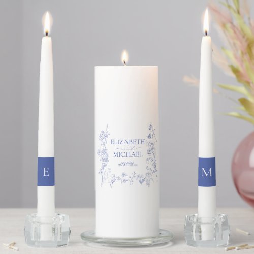 Chinoiserie French Blue Victorian Floral Wedding Unity Candle Set