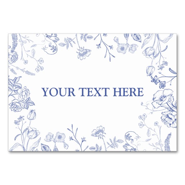 Chinoiserie French Blue Victorian Food Place Card (Front)