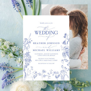 Chinoiserie French Blue Victorian Photo Wedding Invitation