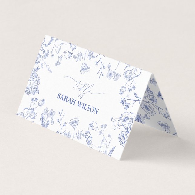 Chinoiserie French Blue Victorian Place Card (Front)