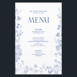 Chinoiserie French Blue Victorian Wedding Menu<br><div class="desc">Introducing our glamorous Chinoiserie French Blue Victorian Wedding Menu! Elegantly crafted with a hand-drawn design and featuring exquisite blue garden flowers, buzzing bees, and delicate butterflies, this is a timeless menu for your special day that won’t soon be forgotten. Perfectly crafted to match the style of even the most sophisticated...</div>