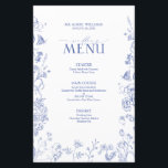 Chinoiserie French Blue Victorian Wedding Menu<br><div class="desc">Introducing our glamorous Chinoiserie French Blue Victorian Wedding Menu! Elegantly crafted with a hand-drawn design and featuring exquisite blue garden flowers, buzzing bees, and delicate butterflies, this is a timeless menu for your special day that won’t soon be forgotten. Perfectly crafted to match the style of even the most sophisticated...</div>