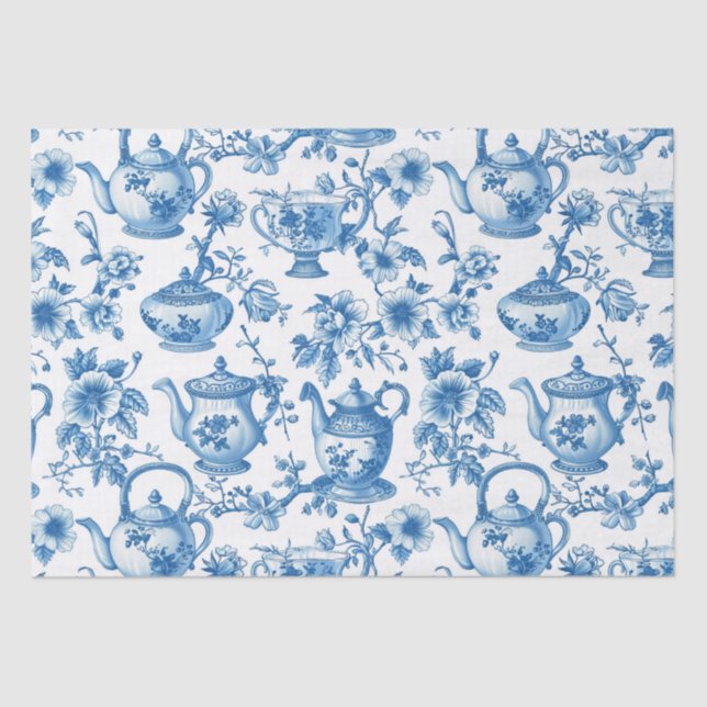  Chinoiserie French Toile Du Jouy Tea Pattern Tissue Paper (Front)