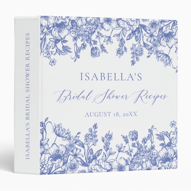 Chinoiserie French Vintage Blue Floral  3 Ring Binder (Front/Spine)