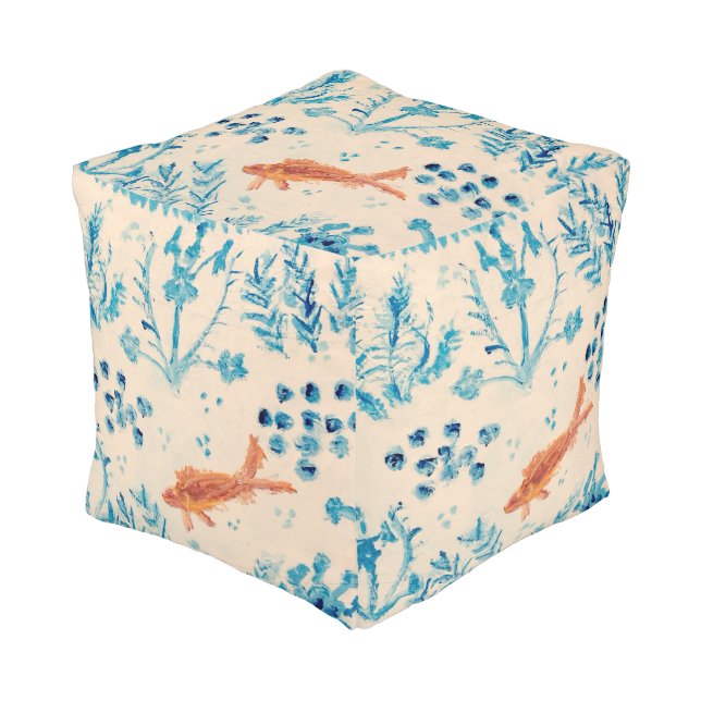 Chinoiserie Ginger Jar Abstract Goldfish  Pouf (Angled Front)