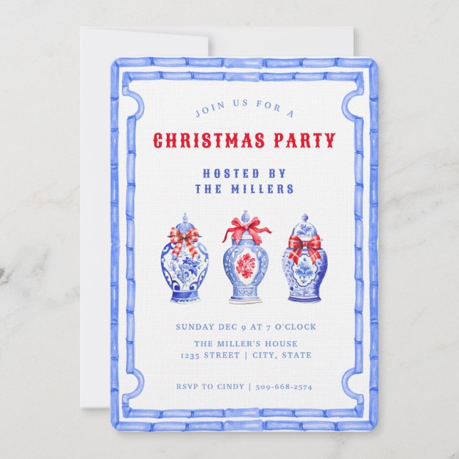 Chinoiserie Ginger Jar CHRISTMAS Party Invitation (Front)