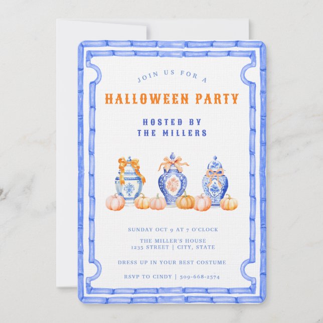 Chinoiserie Ginger Jar Halloween Party Invitation (Front)