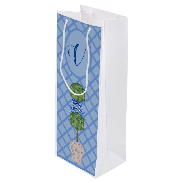 Chinoiserie Ginger Jar Jars Topiary Basket  Wine Gift Bag (Front Angled)