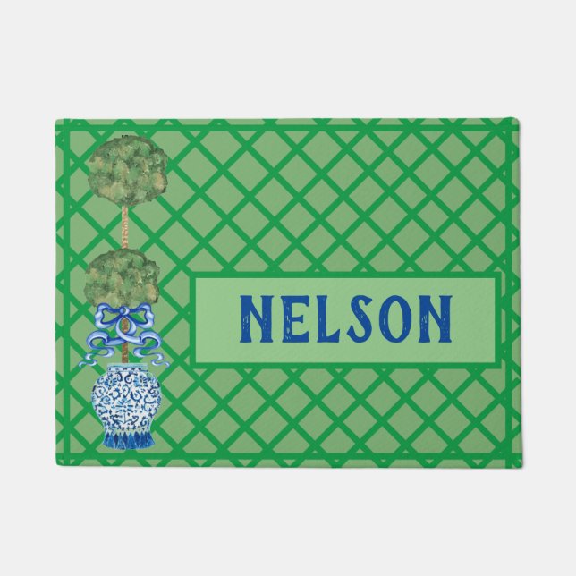 Chinoiserie Ginger jar jars Topiary Rug Doormat (Front)