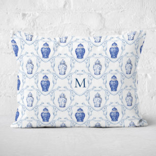 Chinoiserie Ginger Jar Monogrammed Crest Accent Pillow