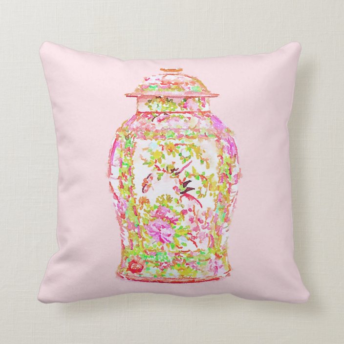 Chinoiserie Ginger Jar Pillow Pink Asian Chinese