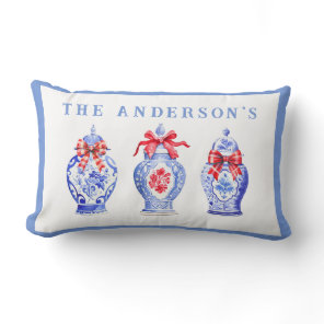 Chinoiserie Ginger Jar With Red Bow  Lumbar Pillow