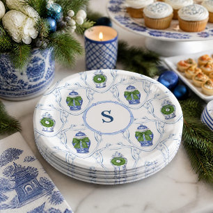 Chinoiserie Ginger Jars Christmas Monogrammed Paper Plates