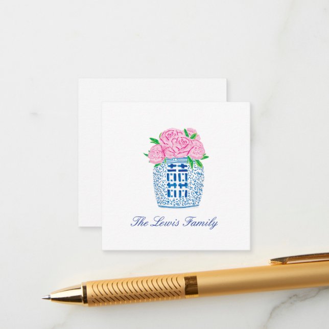 Chinoiserie Grandmillennial Peony Enclosure Cards (Front/Back In Situ)