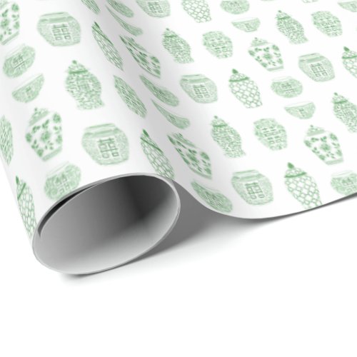Chinoiserie Green And White Ginger Jar Print Wrapping Paper