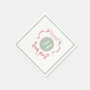 Chinoiserie Green Ribbons Logo Crest Napkins
