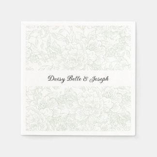 Chinoiserie Green Sage Peony Wedding Napkins