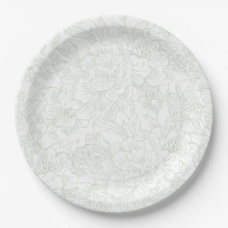 Chinoiserie Green Sage Peony Wedding Paper Plates