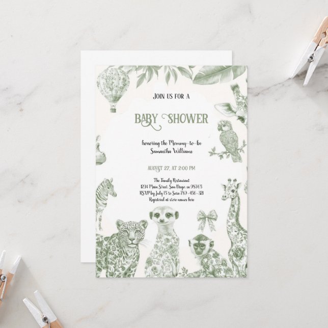 CHINOISERIE GREEN TOILE BABYSHOWER INVITATION (Front/Back In Situ)