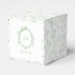 Chinoiserie Green Toile Floral Crest Wedding Favor Boxes