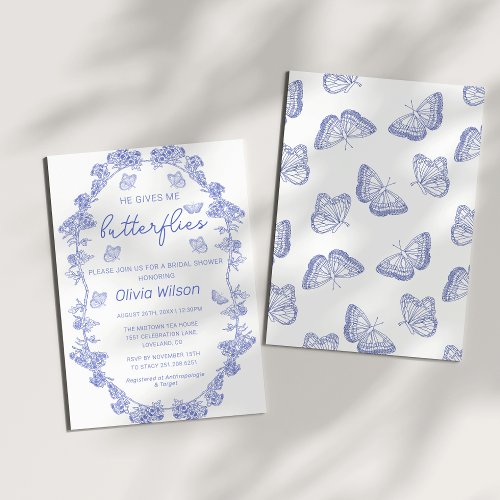 Chinoiserie He Gives Me Butterflies Bridal Shower Invitation