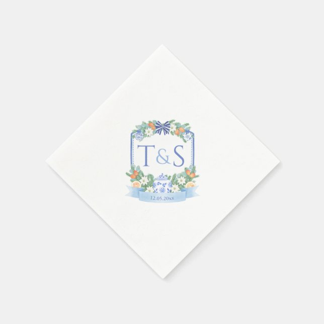 Chinoiserie Holidays Couples Crest Wedding Party Napkins (Corner)