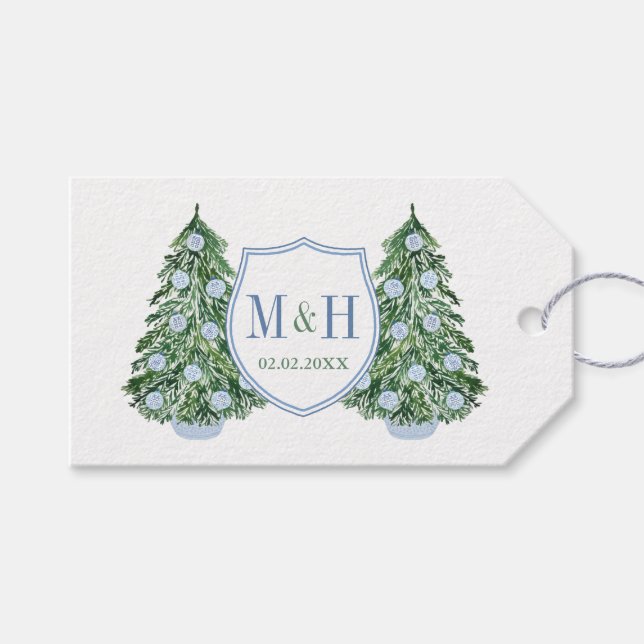 Chinoiserie Holidays Wedding Couples Crest Favor Gift Tags (Front (Horizontal))