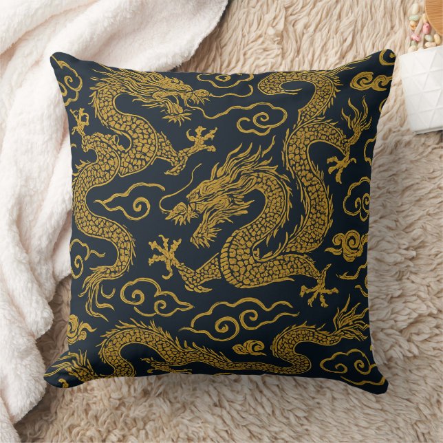 Chinoiserie Imperial Dragon & Cloud Throw Pillow (Blanket)