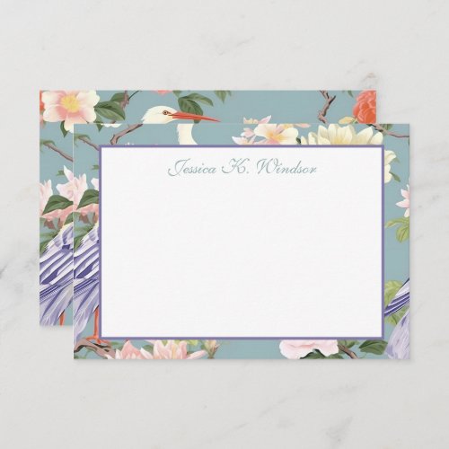 Chinoiserie Jade Floral Egret Personalized Thank You Card