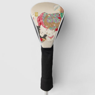 Chinoiserie Japanese Lady & Cat Kimono Art Golf Head Cover