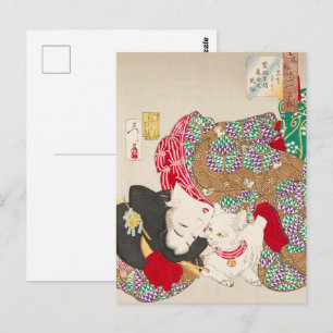 Chinoiserie Japanese Lady & Cat Kimono Art Postcard
