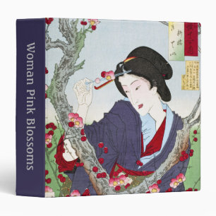 Chinoiserie Japanese Lady & Red Cherry Blossom 3 Ring Binder