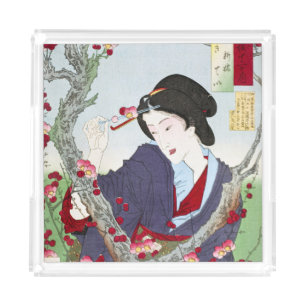 Chinoiserie Japanese Lady & Red Cherry Blossom Acrylic Tray