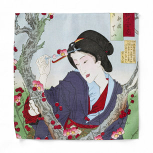 Chinoiserie Japanese Lady & Red Cherry Blossom Bandana