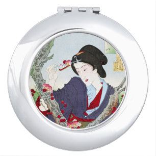 Chinoiserie Japanese Lady & Red Cherry Blossom Compact Mirror