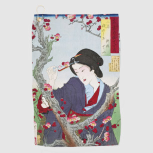 Chinoiserie Japanese Lady & Red Cherry Blossom Golf Towel