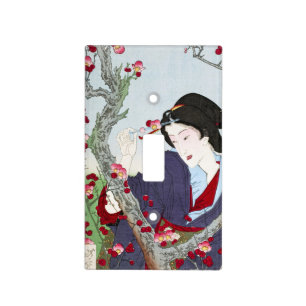 Chinoiserie Japanese Lady & Red Cherry Blossom Light Switch Cover
