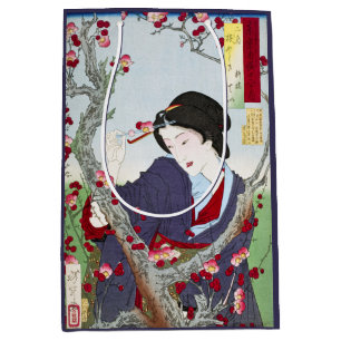 Chinoiserie Japanese Lady & Red Cherry Blossom Medium Gift Bag