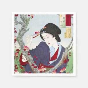 Chinoiserie Japanese Lady & Red Cherry Blossom Napkins