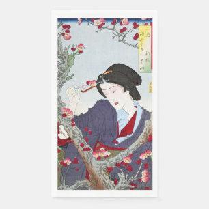 Chinoiserie Japanese Lady & Red Cherry Blossom Paper Guest Towels