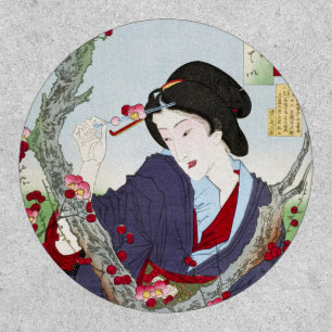 Chinoiserie Japanese Lady & Red Cherry Blossom Patch