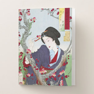Chinoiserie Japanese Lady & Red Cherry Blossom Pocket Folder