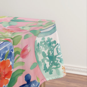 Chinoiserie Jars and Flowers Preppy  Tablecloth